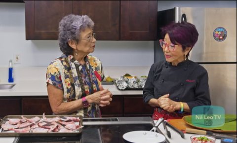 Olelo paʻa and Audrey Wilson cooking on Nā Leo TV
